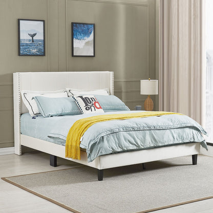 Queen Bed Frame/Velvet Upholstered Bed Frame with Vertical Channel