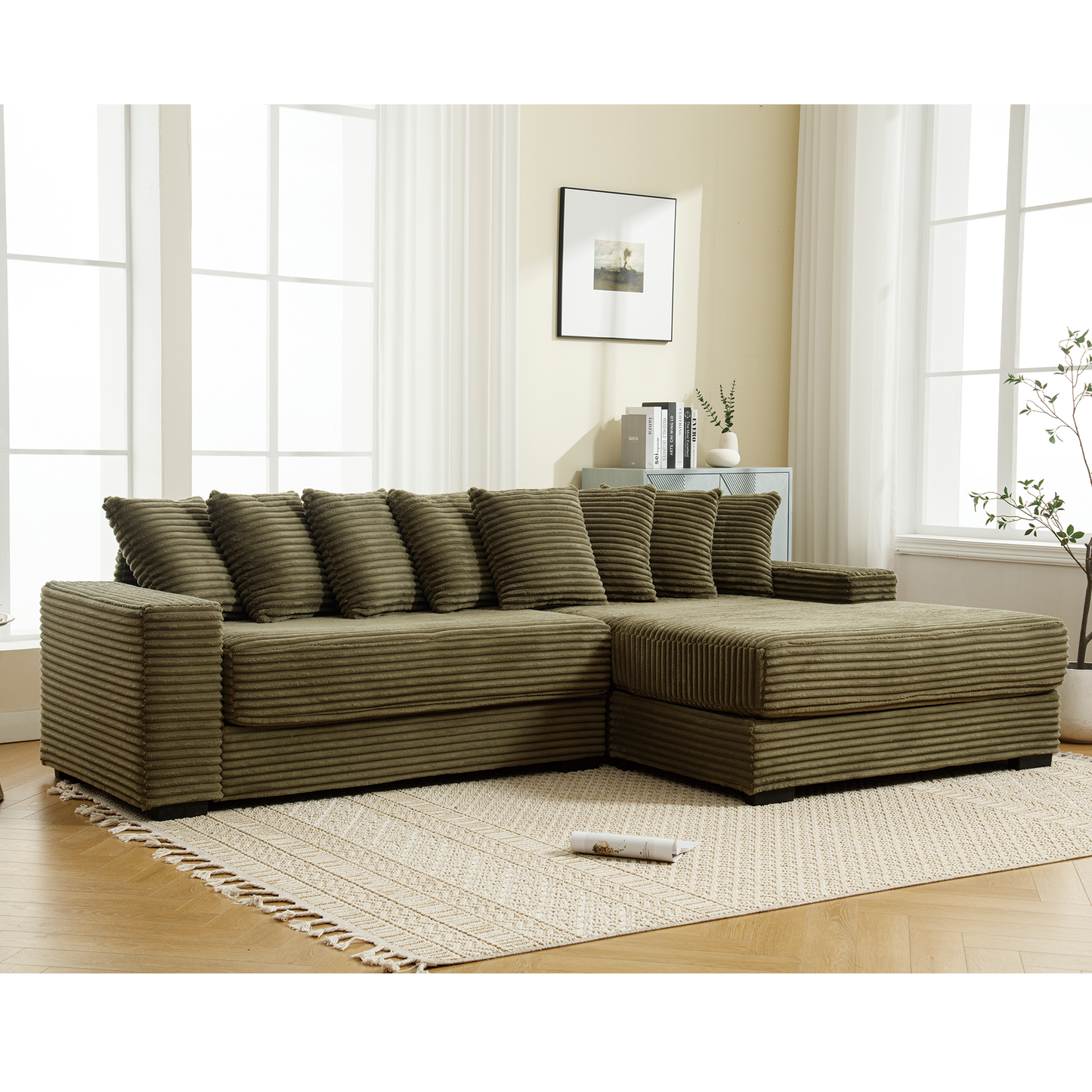 Oversized Two-Piece Couches, L Shaped Sofa, Corduroy Modular Sectional Seating