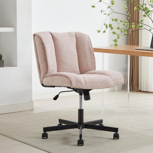 Armless Desk Chairs with Wheels Office Chair Vanity Chair with Technical Cloth Adjustable Swivel Computer Task Chairs for Home Base, Bedroom,Pink