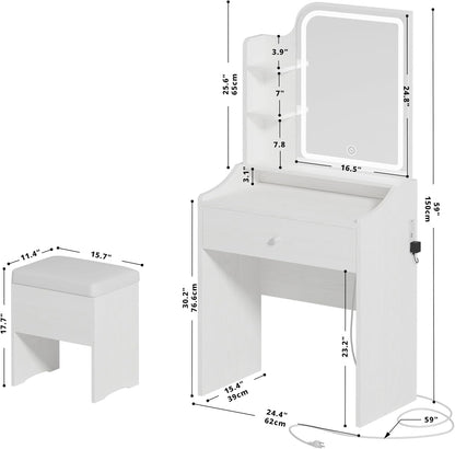 Small Makeup Vanity Desk with Mirror and Lights, Vanity Table Set with