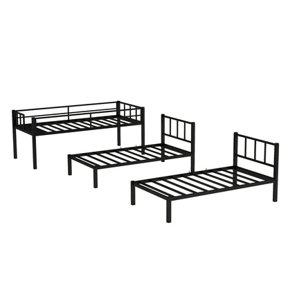 Metal Twin Triple Bunk Bed, Twin over Twin over Twin Bunk Bed for 3 Kids, Noise Reduced Structure, Separates into 3 Twin Beds, Black