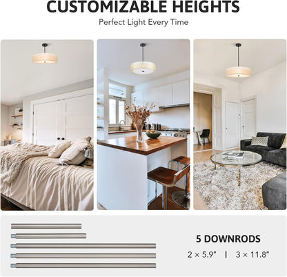 3-Light Drum Chandeliers, 20" Pendant Light Fixture with 2-Layer