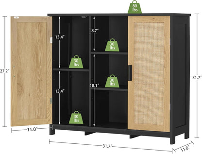 Storage Cabinet Rattan Credenza for Living Room and Coffee Bar, Multifunctional