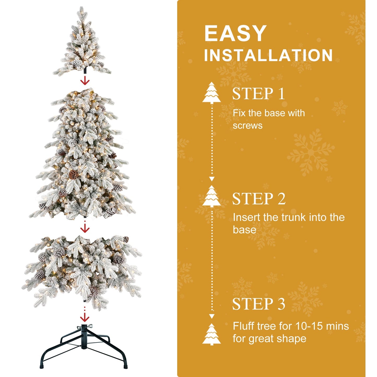 6FT Flocked PE/PVC Christmas Tree with 600 Warm White LED Lights – 935