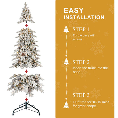 6FT Flocked PE/PVC Christmas Tree with 600 Warm White LED Lights – 935