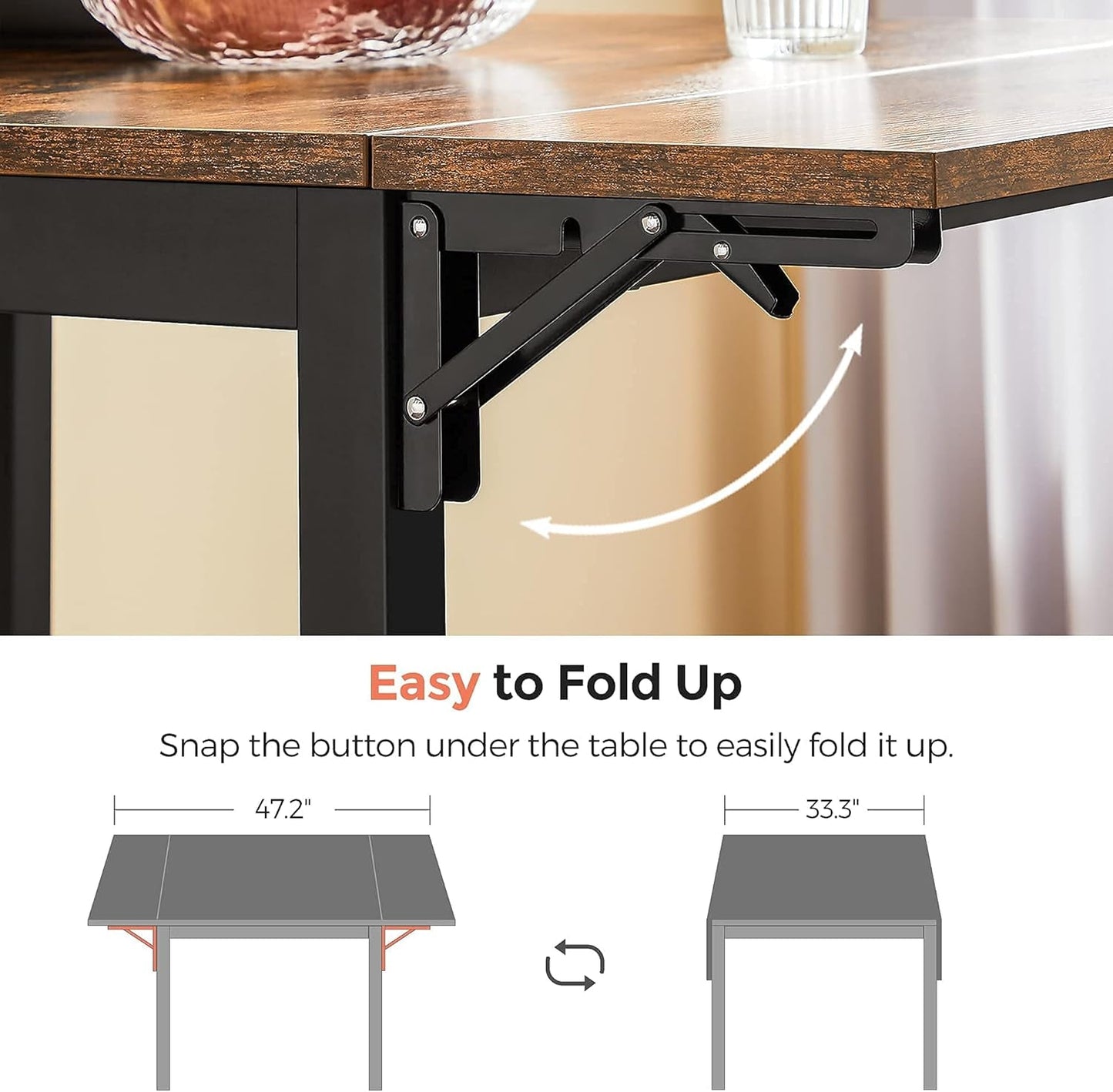 Folding Dining Table, Drop Leaf Extendable, for Small Spaces, Seats
