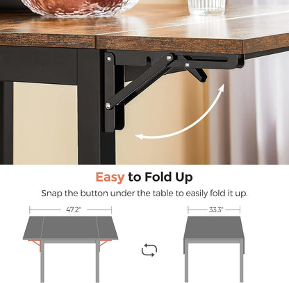 Folding Dining Table, Drop Leaf Extendable, for Small Spaces, Seats