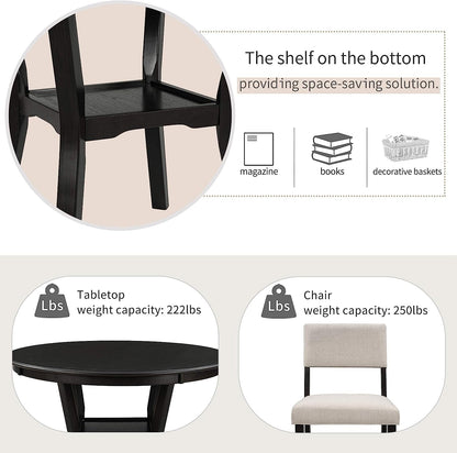 5-Piece Dining Set, round Bottom Shelf, 4 Upholstered Chairs