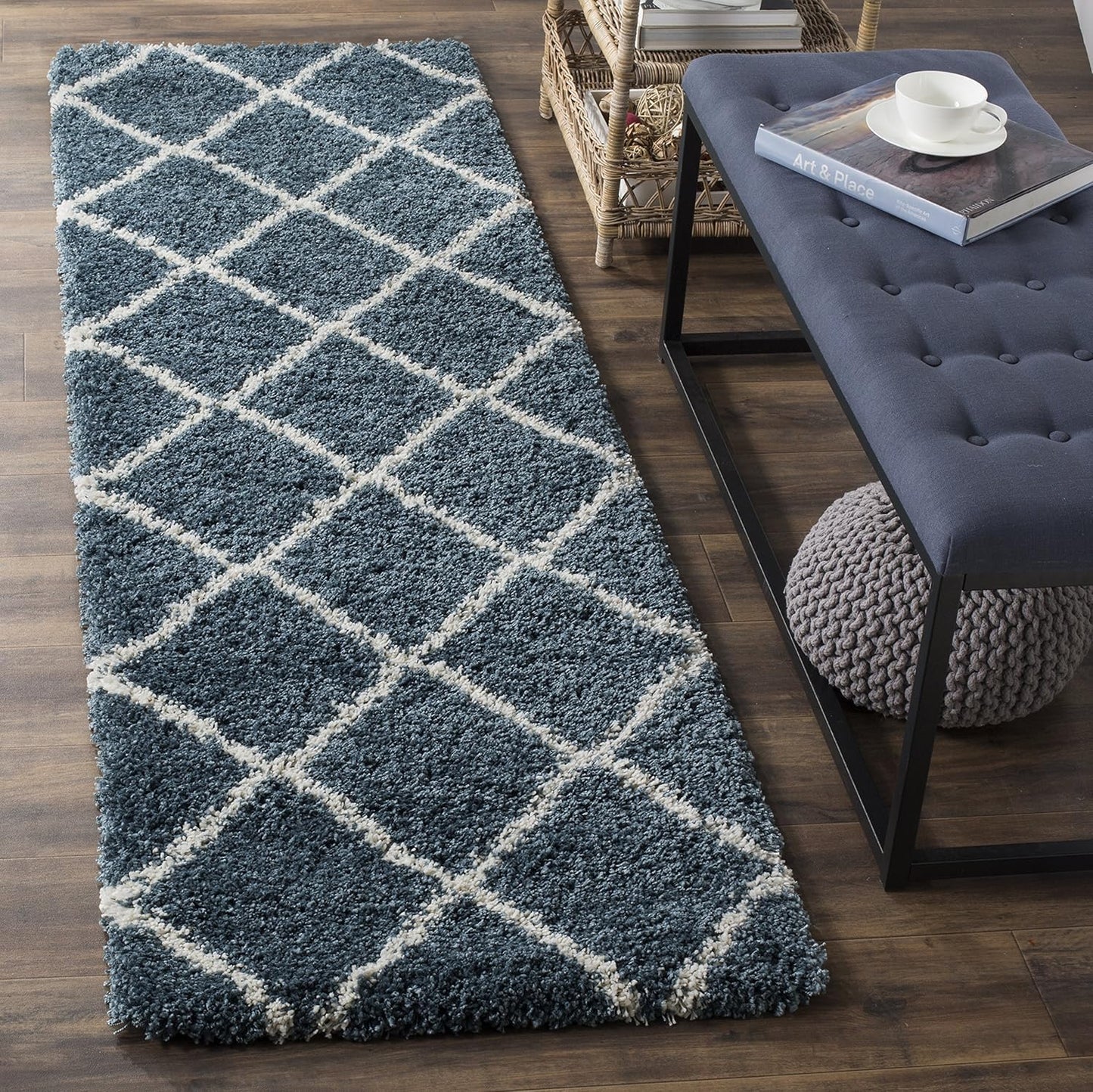 SAFAVIEH Hudson Shag Collection Area Rug - 7' Square, Beige & Ivory, Modern Trellis Design, Non-Shedding & Easy Care, 2-Inch Thick Ideal for High Traffic Areas in Living Room, Bedroom (SGH281S)