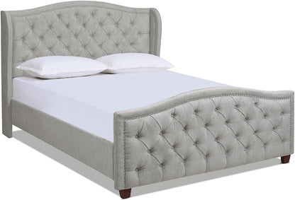 Jennifer Taylor Home Marcella Upholstered Shelter Headboard Bed Set, Queen, Olive Green Performance Velvet