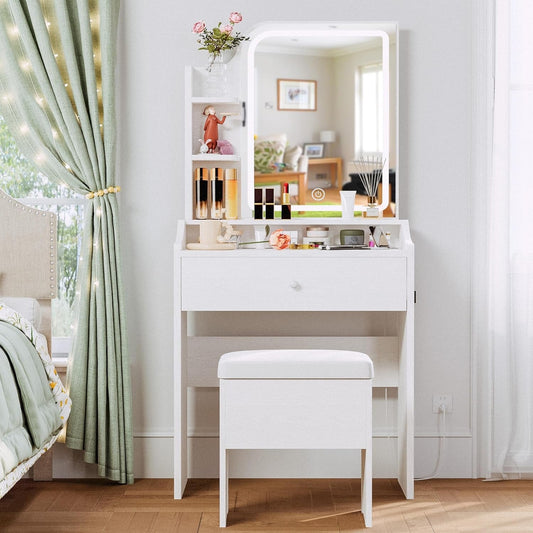 Small Makeup Vanity Desk with Mirror and Lights, Vanity Table Set with