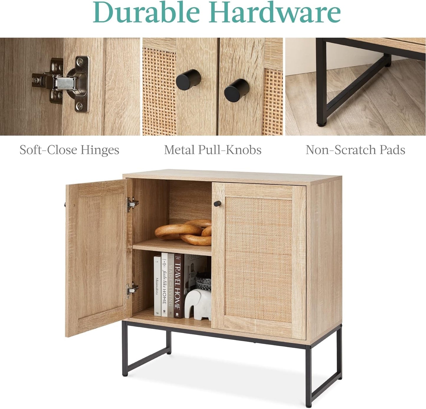 2-Door Rattan Storage Cabinet, Accent Furniture, Multifunctional