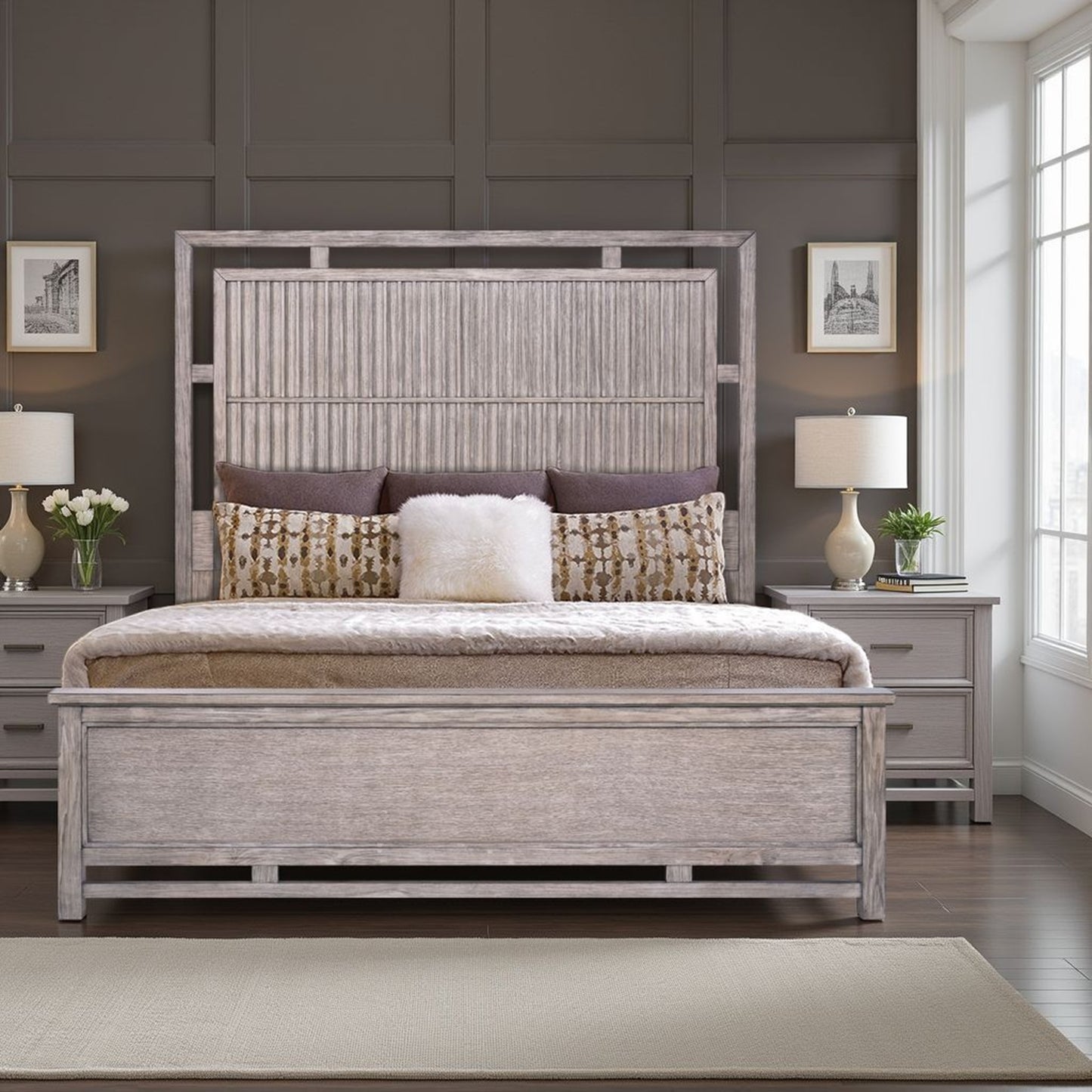 Fusion King Size Panel Bed, Minimal Assembly, Dawn Finish