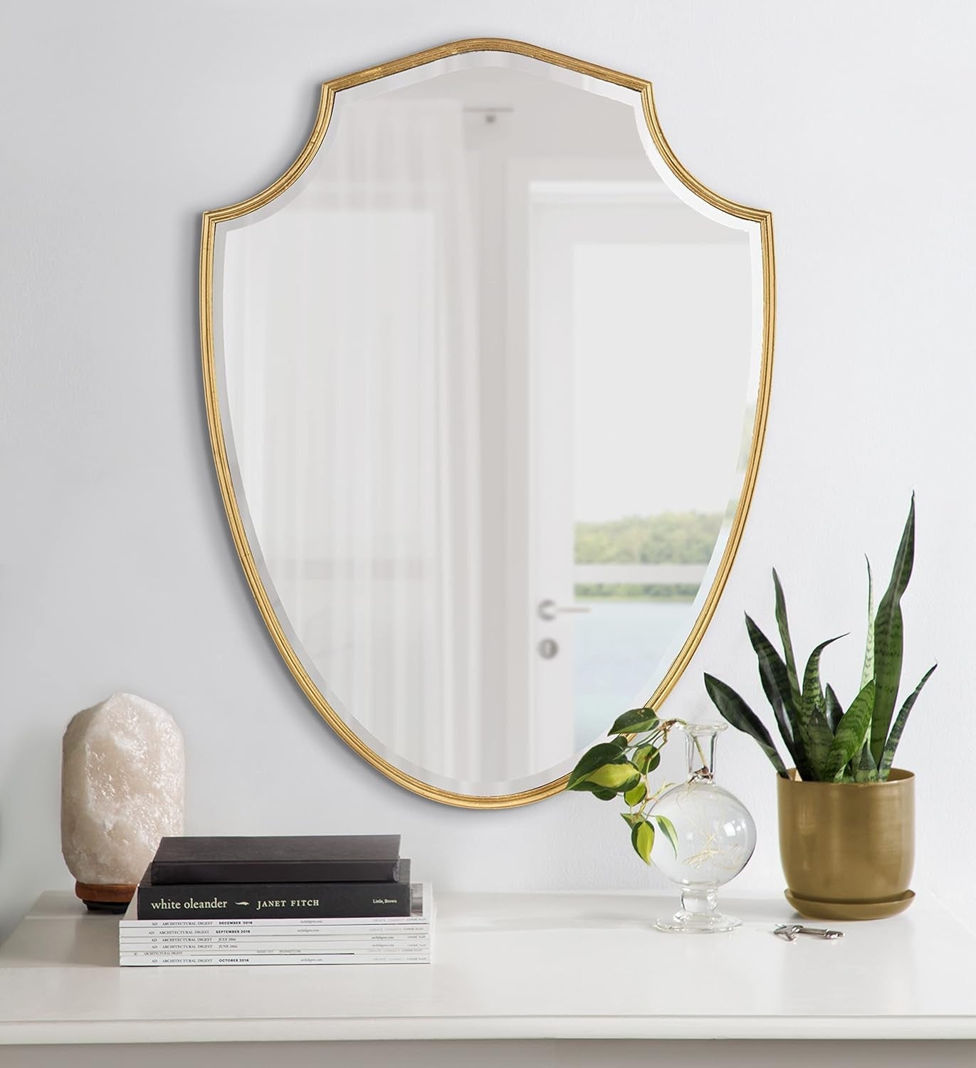 Caskill Elegant Gold Metal Shield Wall Mirror, 24 X 32, Decorative