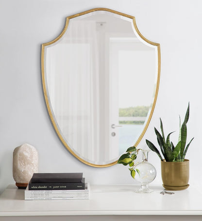 Caskill Elegant Gold Metal Shield Wall Mirror, 24 X 32, Decorative