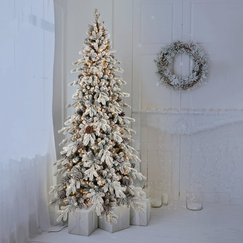 6FT Flocked PE/PVC Christmas Tree with 600 Warm White LED Lights – 935