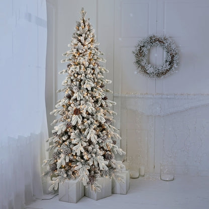 6FT Flocked PE/PVC Christmas Tree with 600 Warm White LED Lights – 935