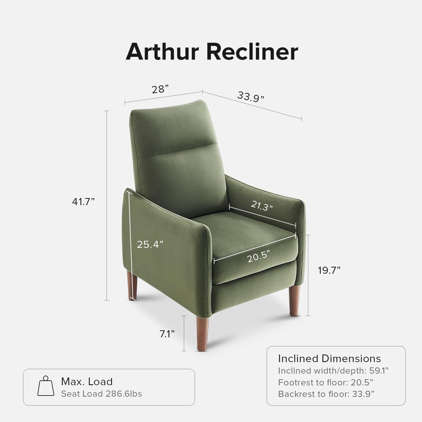 Arthur Recliner Chair with 3 Positions, Accent Chair, Mid Century