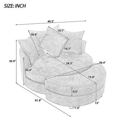 360° Swivel Accent Barrel Chair with Storage Ottoman & 4 Pillows,