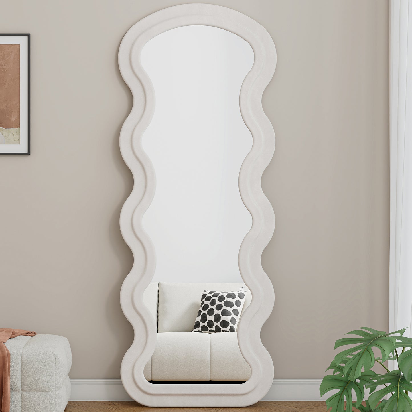 Flannel Full Length Wave  Floor Mirror  for Bedroom living room Hanging or Against The Wall(white)