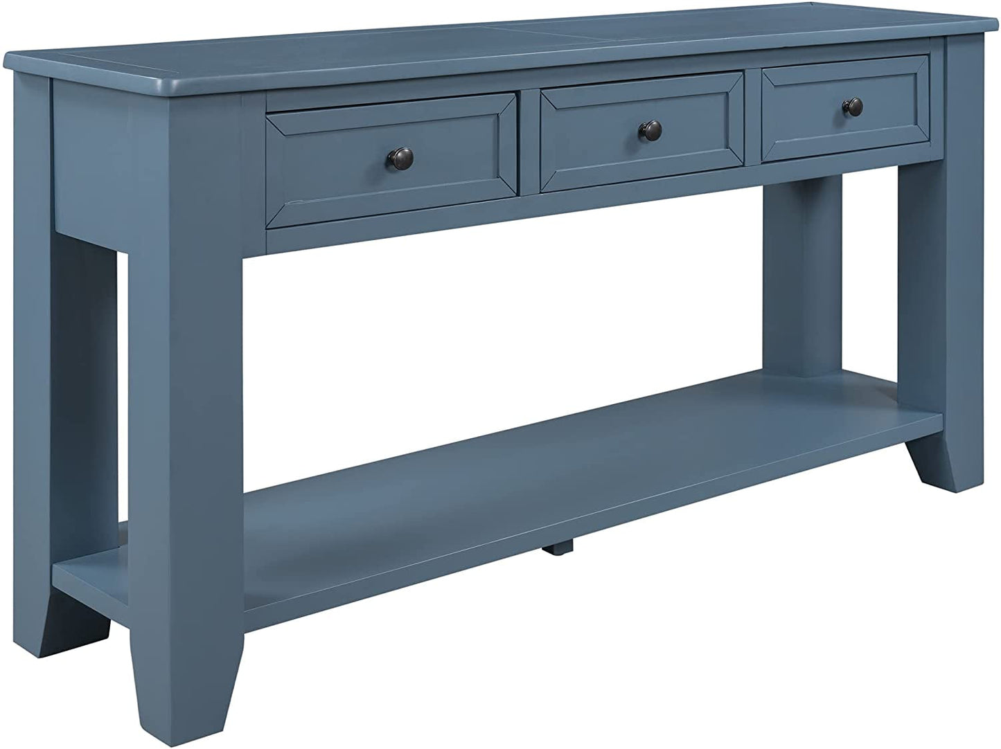 Blue Console Table with Drawers and Shelf