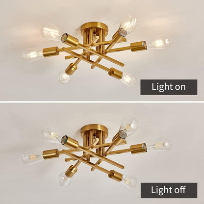 6-Lights Semi Flush Mount Ceiling Light Fixture Gold Modern Matte