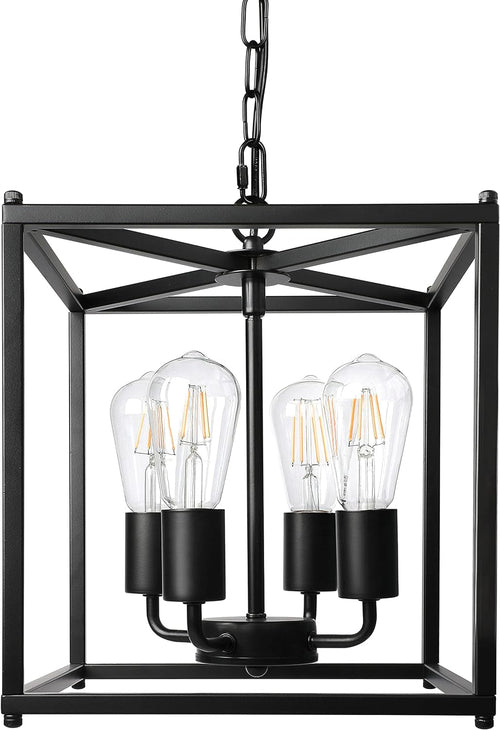 4-Light Black Farmhouse Chandelier, Iron Lantern Pendant Light Rustic
