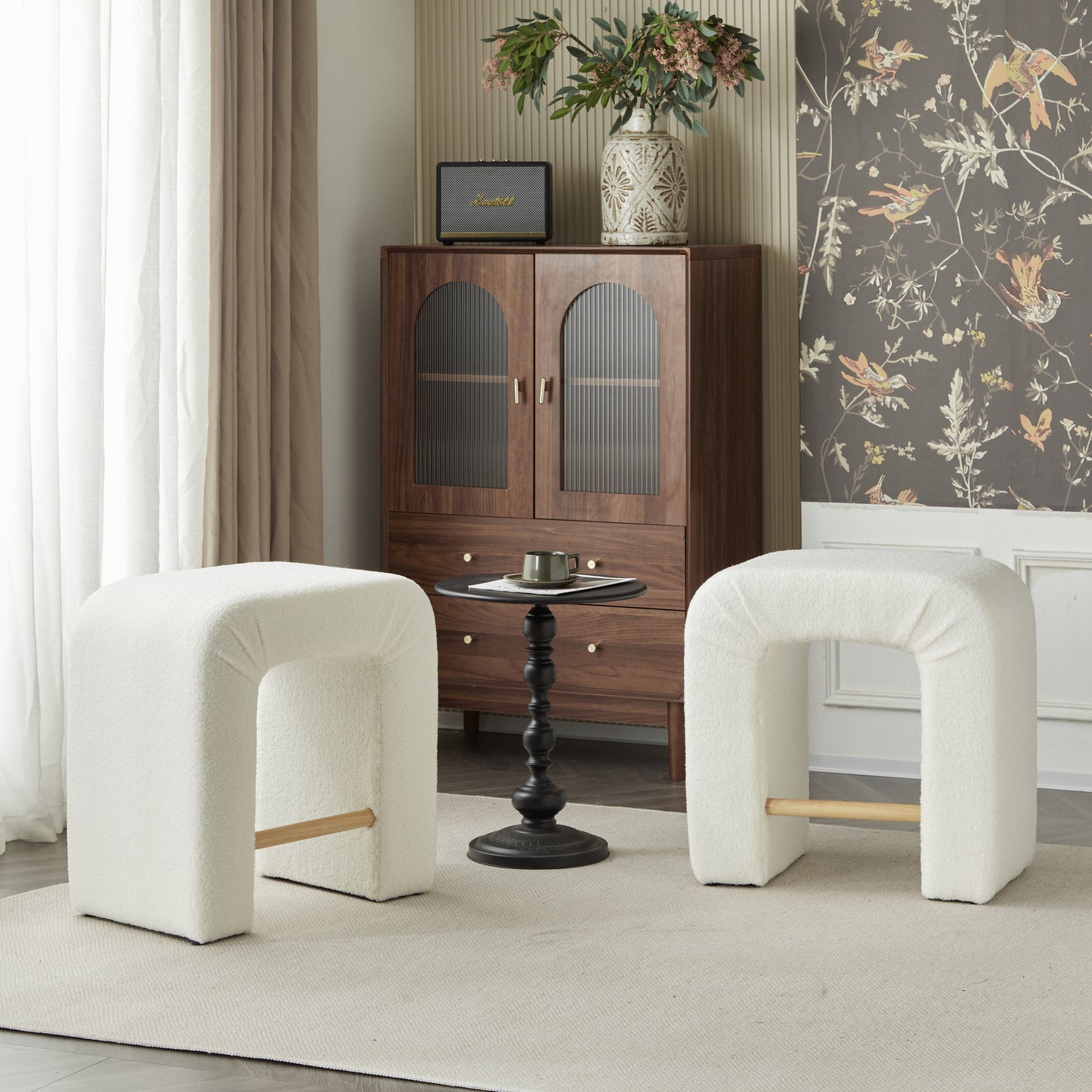 Comfortable Modern Boucle Stool Set of 2 Dining Chairs for Home Kitchen Island Seating