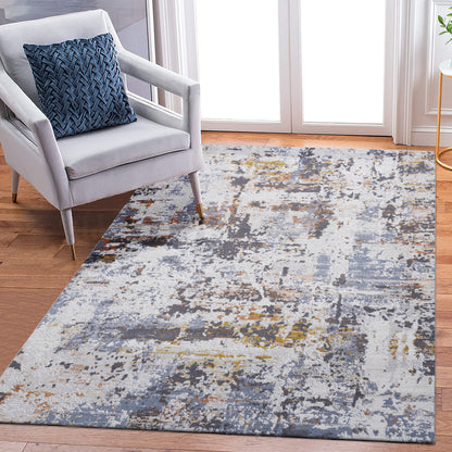 LOOM & LUXE Collection 6X9 Ivory/Blue /Abstract Non-Shedding Living Room Bedroom Dining Home Office Stylish and Stain Resistant Area Rug