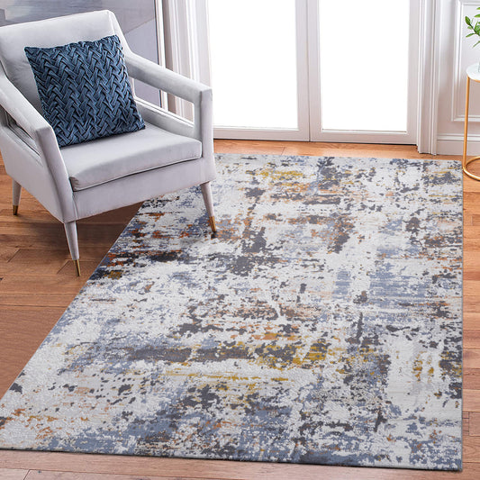 LOOM & LUXE Collection 6X9 Ivory/Blue /Abstract Non-Shedding Living Room Bedroom Dining Home Office Stylish and Stain Resistant Area Rug