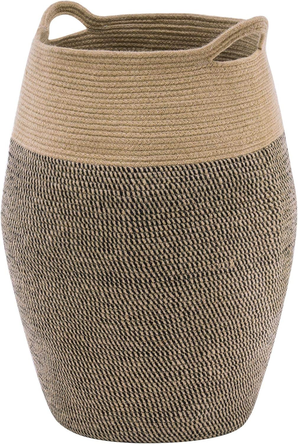 Cotton Rope Laundry Hamper by YOUDENOVA, 105L - Woven Collapsible Basket Clothes Storage for Blankets, Room Organizing, Bedroom Storage, – Brown & White