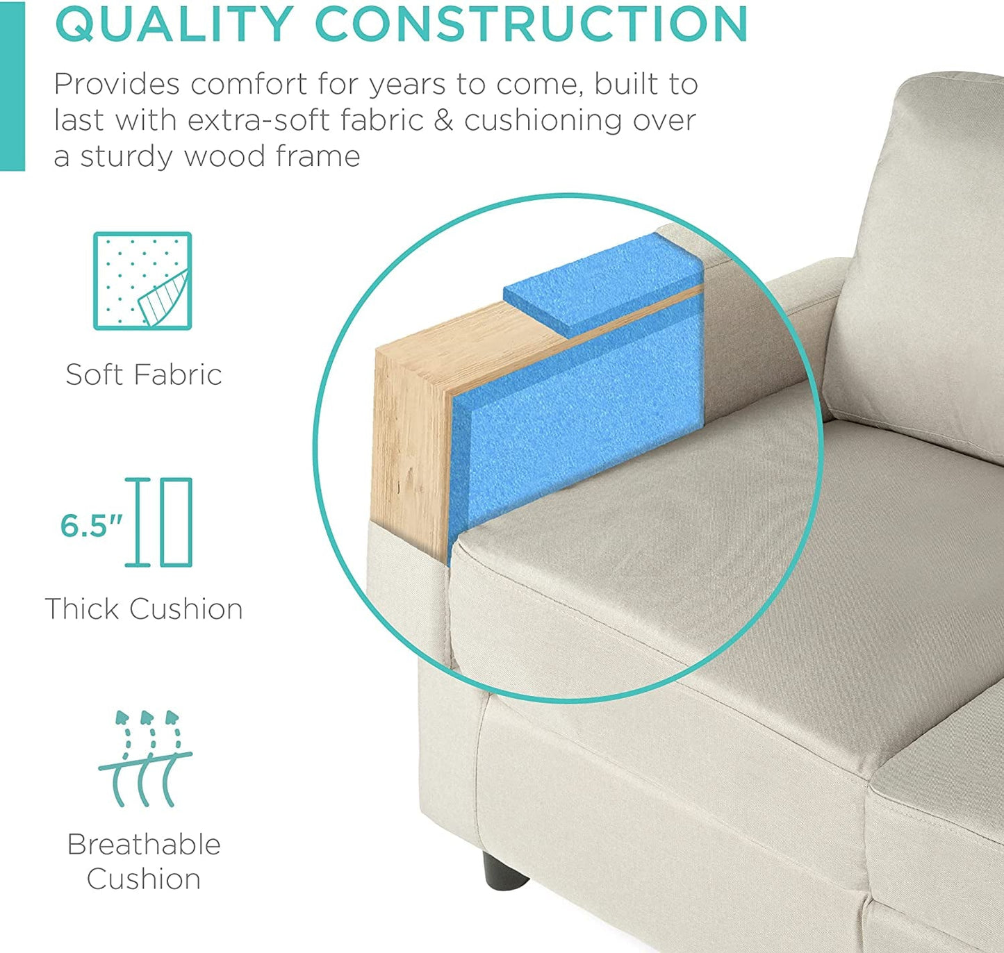 Compact Beige Linen Sectional Sofa with Chaise Lounge