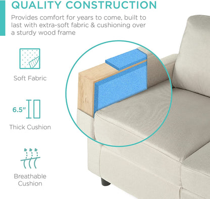 Compact Beige Linen Sectional Sofa with Chaise Lounge