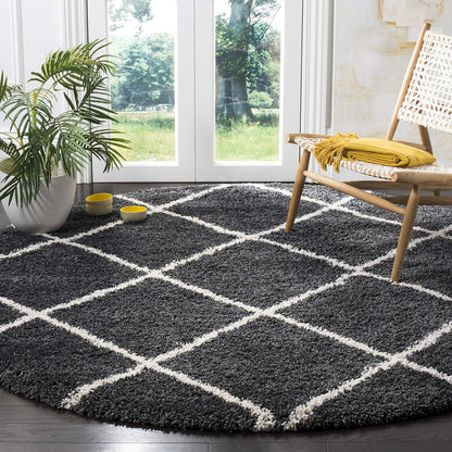 SAFAVIEH Hudson Shag Collection Area Rug - 7' Square, Beige & Ivory, Modern Trellis Design, Non-Shedding & Easy Care, 2-Inch Thick Ideal for High Traffic Areas in Living Room, Bedroom (SGH281S)