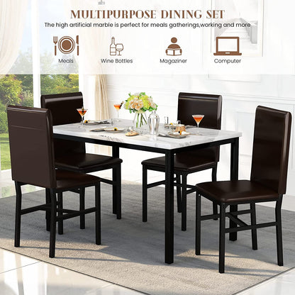 5 Piece Faux Marble Dining Table Set