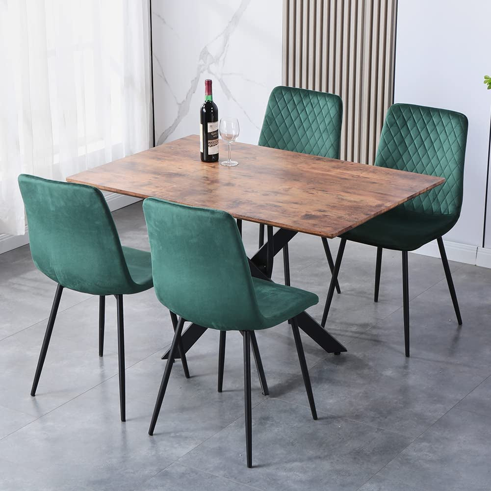 Modern Brown Wood Dining Table with Black Legs