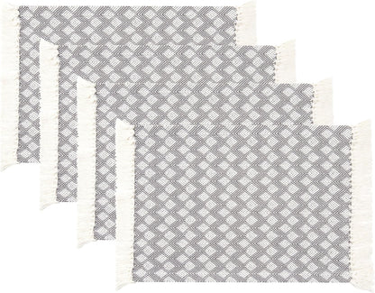 Placemats Set of 4, Woven Cloth Placemat Set, 14X19 In, Gray Boho Place Mats for Kitchen or Dining Table, Washable Cotton Table Mats