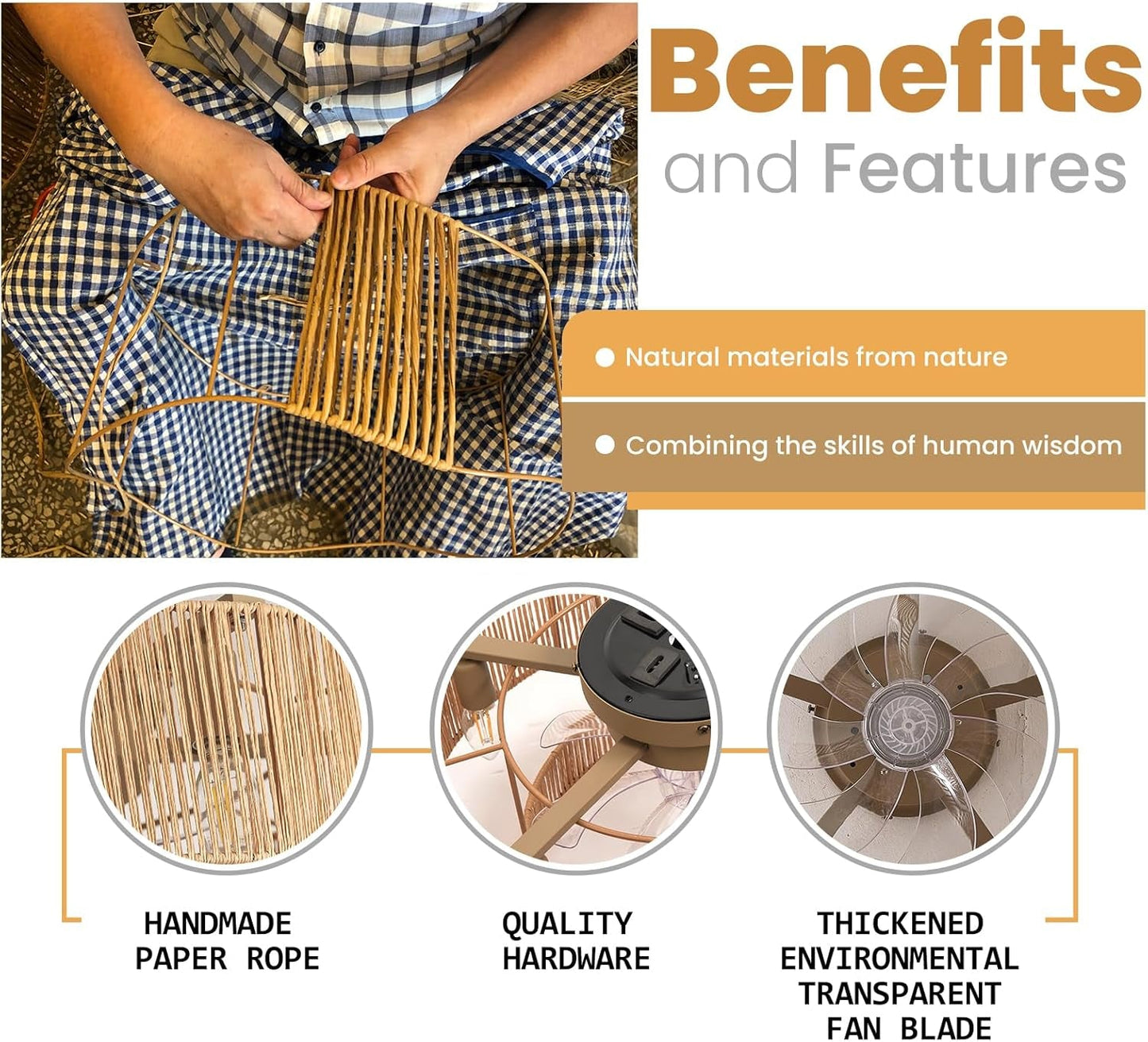 20 Inch Boho Caged Ceiling Fans with Lights Flush Mount, Layered