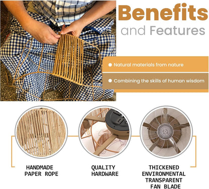 20 Inch Boho Caged Ceiling Fans with Lights Flush Mount, Layered