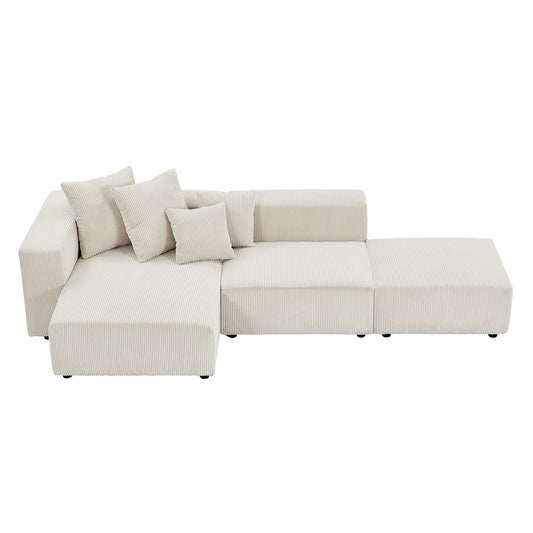 Soft Corduroy Sectional Modular Sofa Set with Chaise Couch Seating and Adjustable Modules