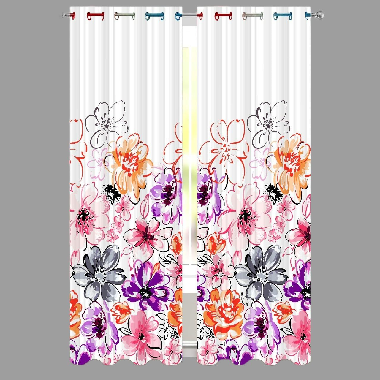 Flower Digital Printed Polyester Fabric Curtains for Living Room,Bed
