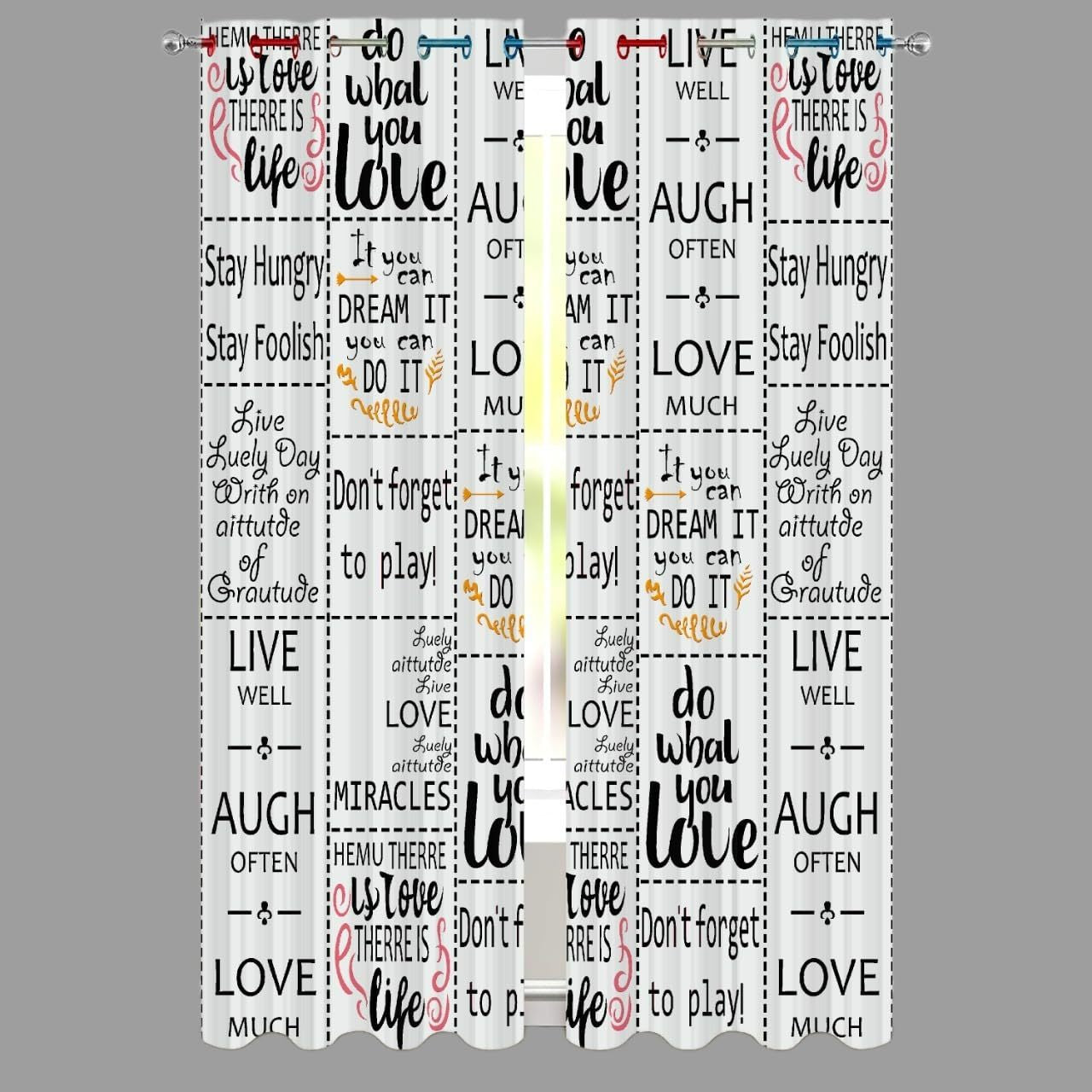 Typography Curtains Polyester Fabric Window Curtains for Living Room Home Decor Panels