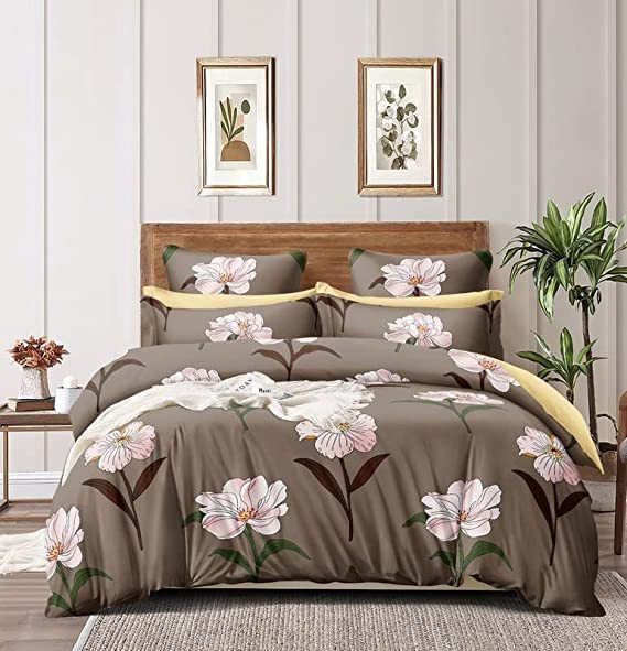 Cotton Feel Printed Quilted Bedsheet Set with Matching Pillow Covers and Bed Cover