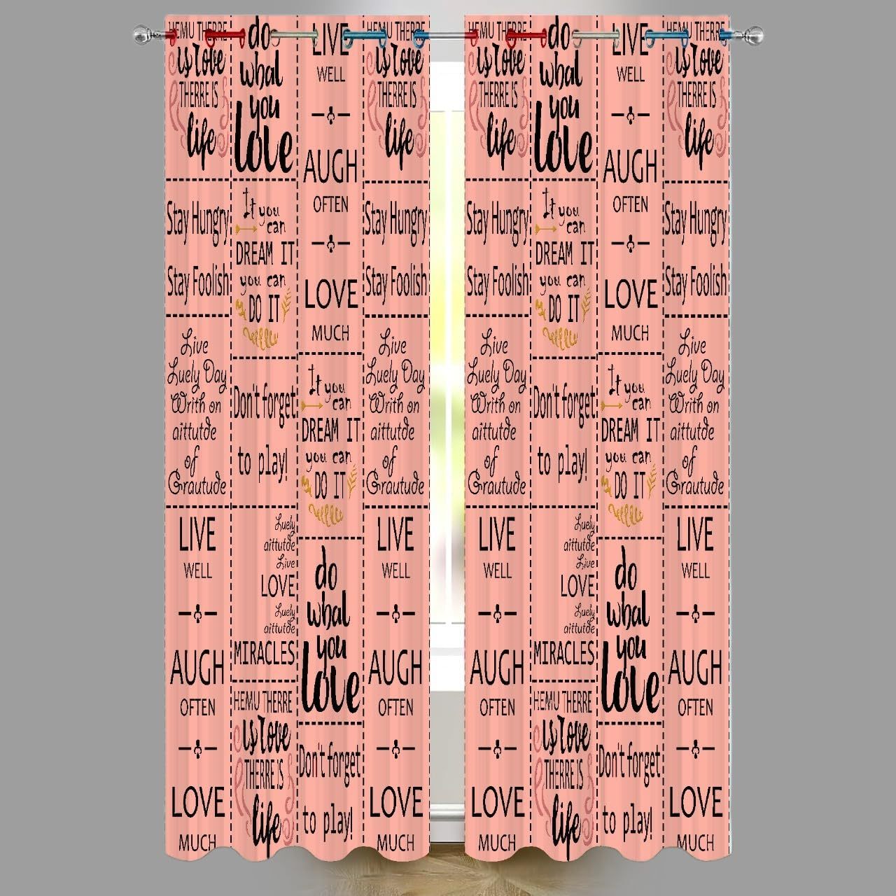 Typography Curtains Polyester Fabric Window Curtains for Living Room Home Decor Panels