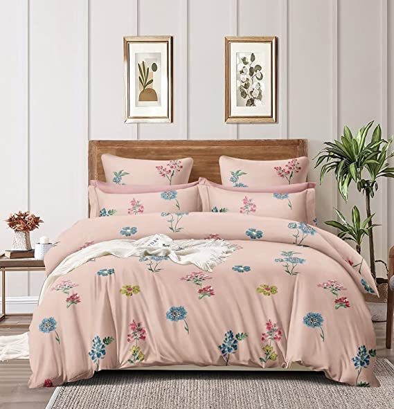 Cotton Feel Printed Quilted Bedsheet Set with Matching Pillow Covers and Bed Cover