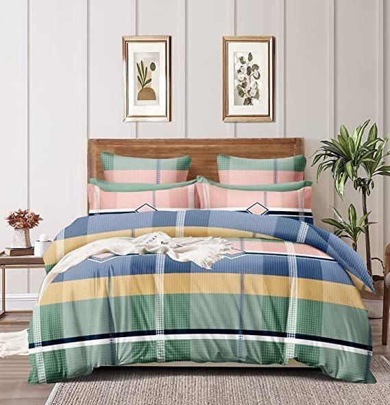 Cotton Feel Printed Quilted Bedsheet Set with Matching Pillow Covers and Bed Cover