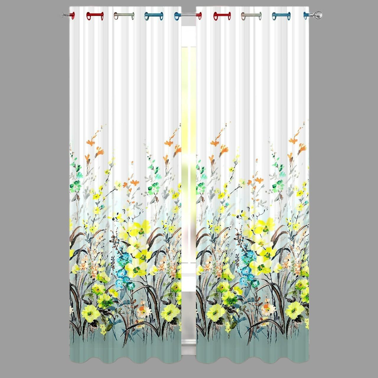 Yellow Flower Digital Printed Polyester Fabric Curtains for Living