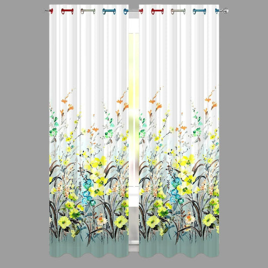 Yellow Flower Digital Printed Polyester Fabric Curtains for Living