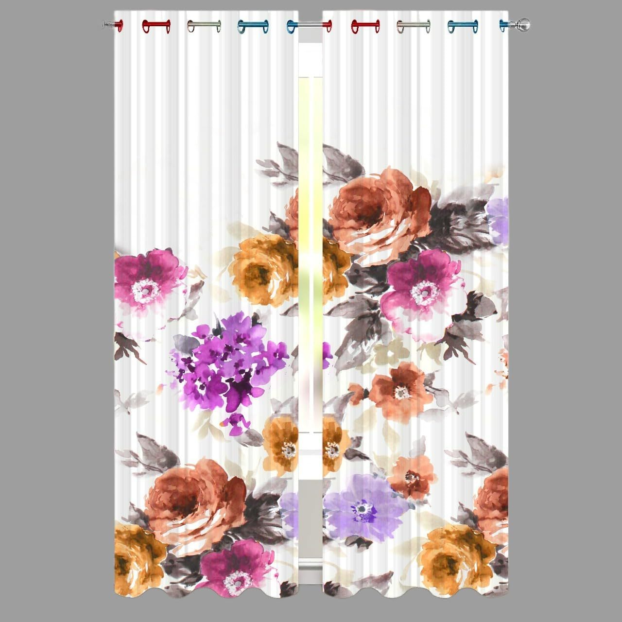 Purple Flower Digital Printed Polyester Fabric Curtains for Living
