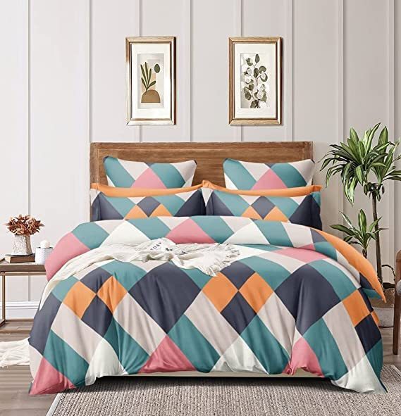 Cotton Feel Printed Quilted Bedsheet Set with Matching Pillow Covers and Bed Cover